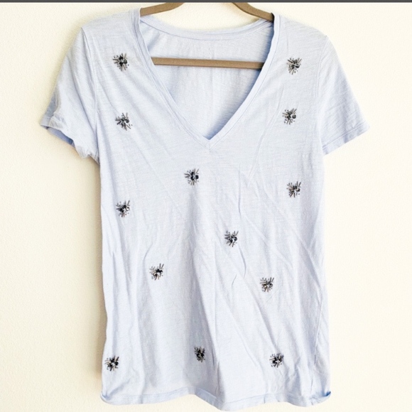 a new day Tops - A New Day Blue V-Neck Silver Beaded Top Size L